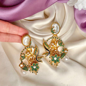 By La Lueur | Aab-o-Taab Earing - Emerald Green