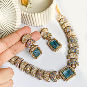 By La Lueur | S-63 | Dur-e-Fishan Necklace Set - Aquamarine