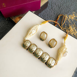 By La Lueur | CS-51 | Husn-e-Janan Choker Set - Emerald Gilt