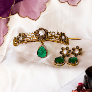 By La Lueur | CS-55 | Miraal Choker Set - Emerald Green