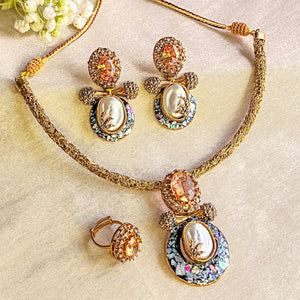 By La Lueur | CS-60 | Gul-e-Aftab Choker Set - Champagne