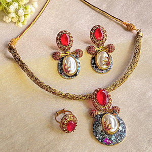 By La Lueur | CS-60 | Gul-e-Aftab Choker Set - Ruby
