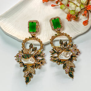 By La Lueur | ER-115 | Gulbahaar Earrings - Emerald Green