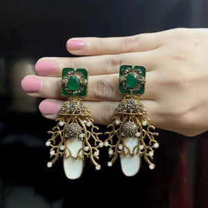 By La Lueur | ER-68 | Noor Mahal (D2) Earrings - Emerald Green