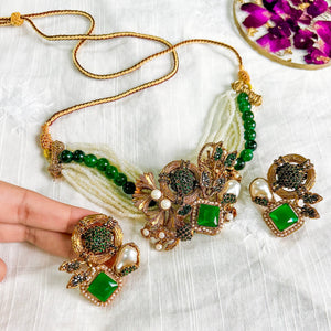 By La Lueur | Nazaara Choker Set - Emerald Green