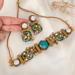 Shan-e-Heera Choker Set - Emerald Green