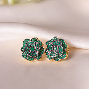 By La Lueur | ER-116 | Gul-e-Roshan Earrings - Emerald Green