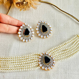 By La Lueur | CS-73 | Hala Choker Set - Onyx