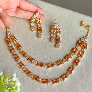 By La Lueur | SK-7 | Nigah-e-Naaz Necklace Set - Champagne