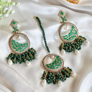 By La Lueur | ER-159 | Mahtaab Earring - Emerald Green