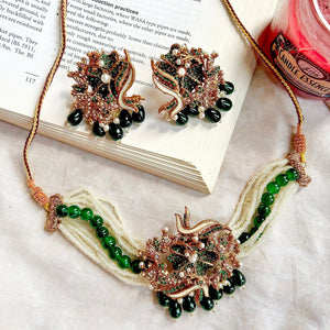 By La Lueur | CS-71 | Najwa Chocker Set - Emerald Green