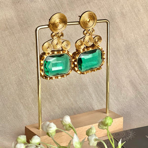 By La Lueur | ER-136 | Naqsh-e-Gohar Earrings - Emerald Green