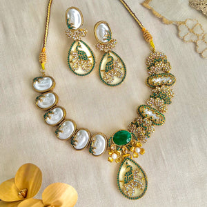 By La Lueur | S-68 | Raqs-e-Mina Necklace Set - Emerald Green