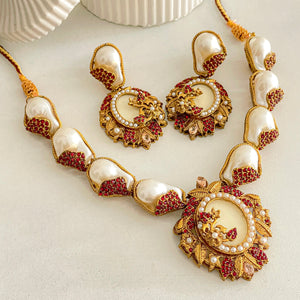 By La Lueur | S-65 | Abresham Necklace Set - Ruby