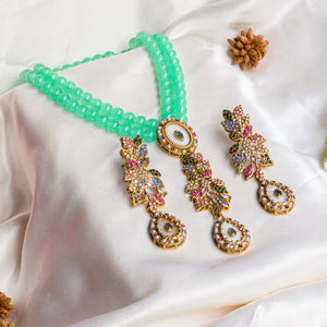 By La Lueur | S-58 | Zenara Necklace Mala - Aqua