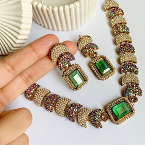 By La Lueur | S-63 | Dur-e-Fishan Necklace Set - Peridot