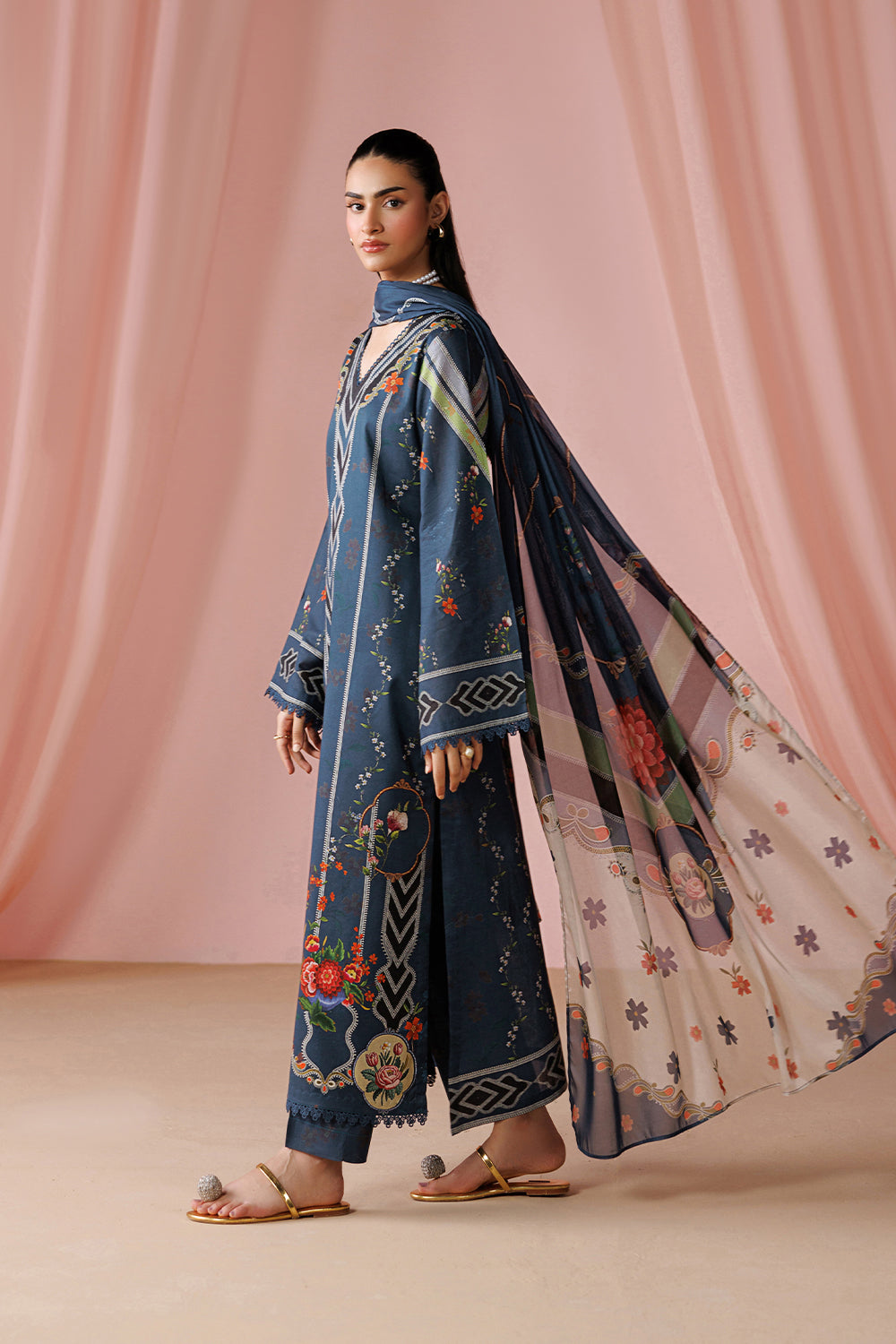ESRA AZ-ES-DP-10 Classic Blue Printed Lawn Suit