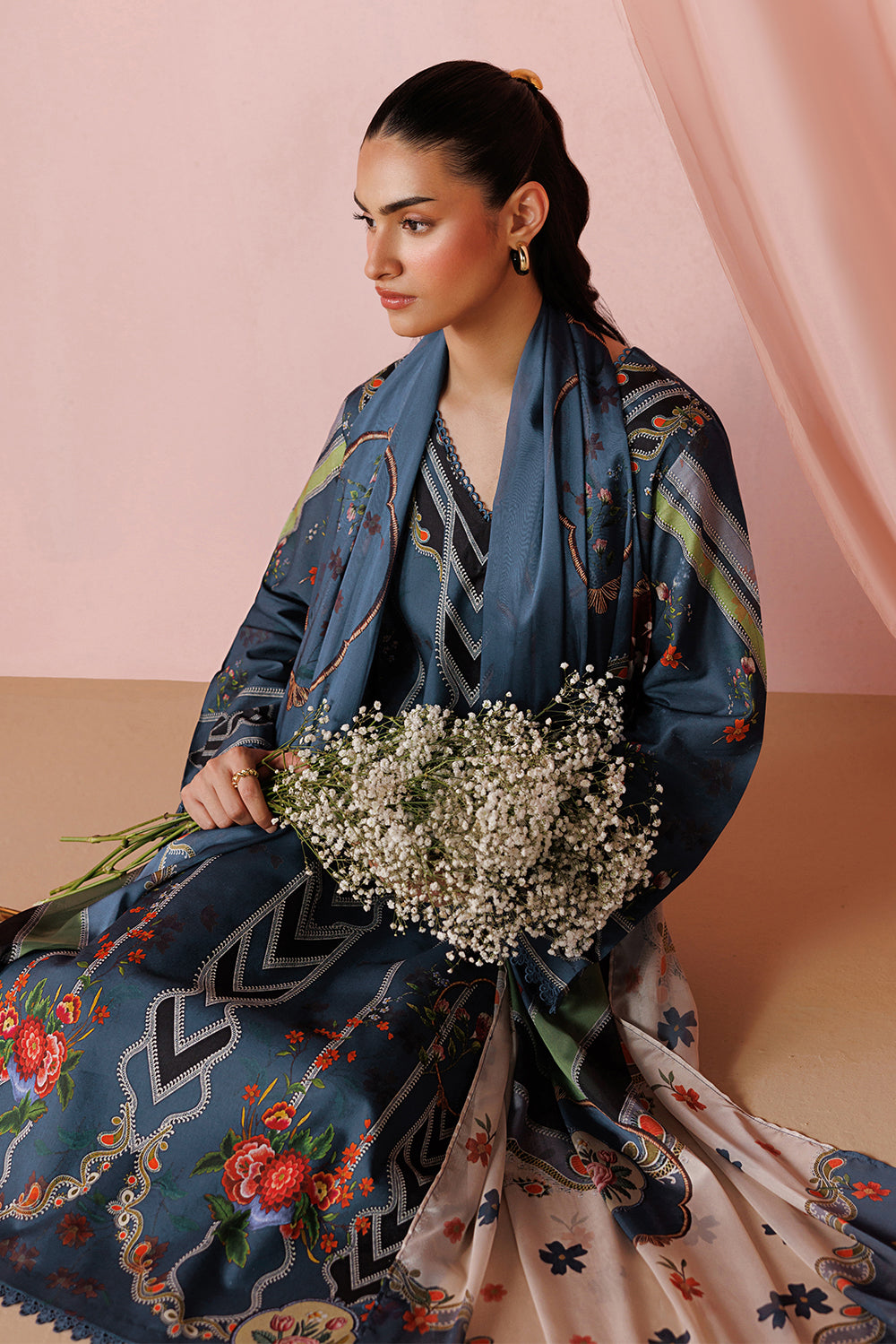 ESRA AZ-ES-DP-10 Classic Blue Printed Lawn Suit