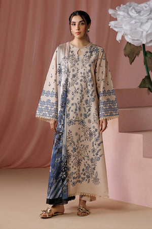 ESRA AZ-ES-DP-11 Pastel Cream Printed Lawn Suit - Front