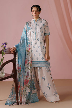 ESRA AZ-ES-DP-13 Pearl White Printed Lawn Suit - Front