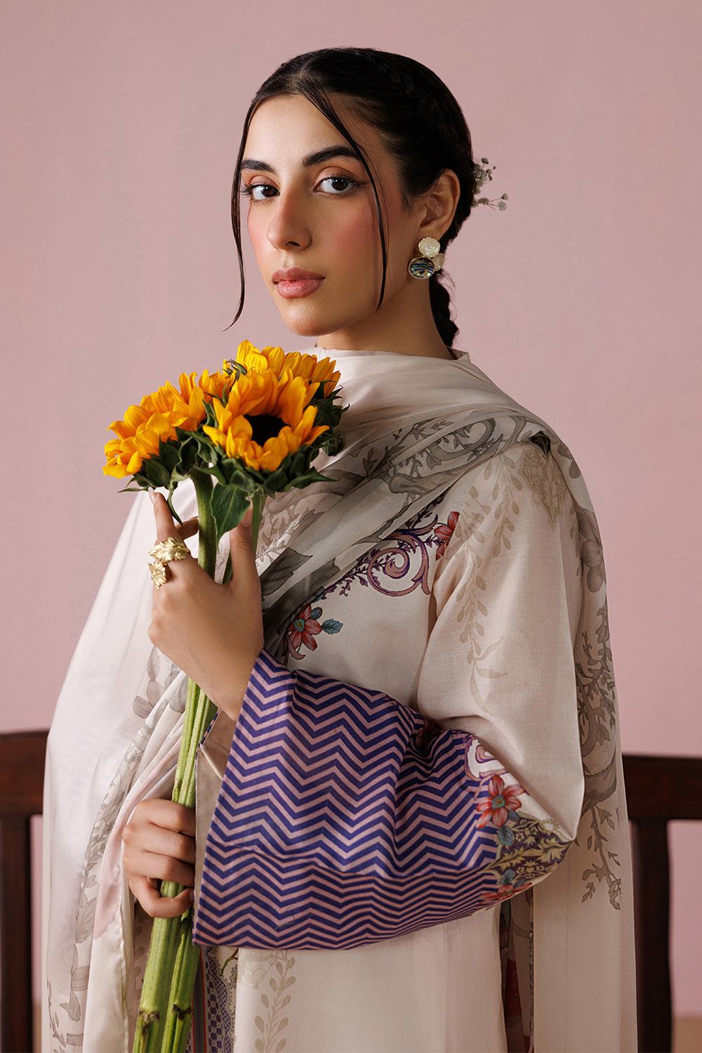 ESRA AZ-ES-DP-15 Ivory Printed Lawn Suit