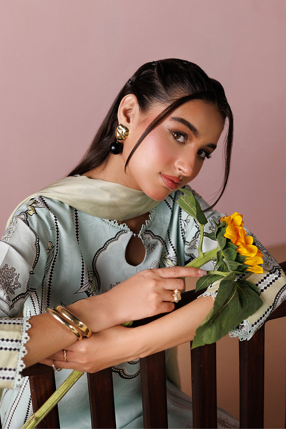 ESRA AZ-ES-DP-16 Aqua Printed Lawn Suit