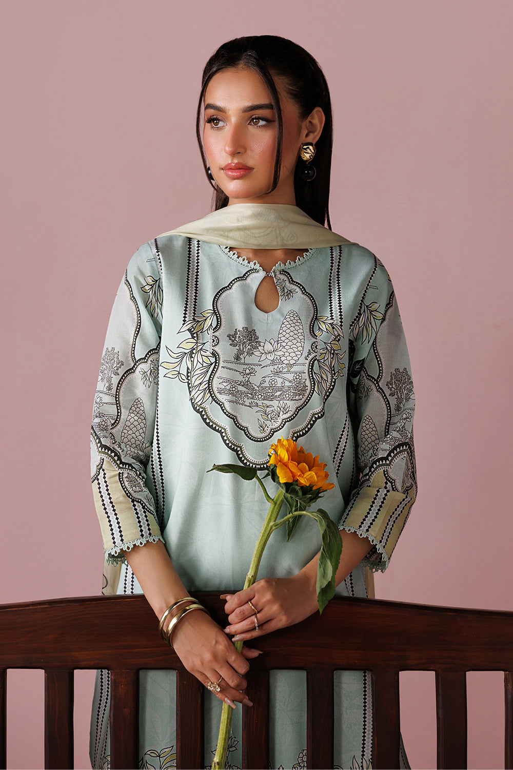 ESRA AZ-ES-DP-16 Aqua Printed Lawn Suit