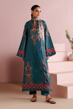 ESRA AZ-ES-DP-19 Teal Blue Printed Lawn Suit - Front