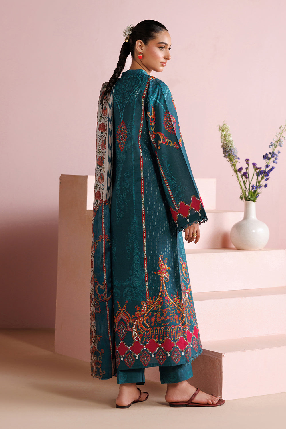 ESRA AZ-ES-DP-19 Teal Blue Printed Lawn Suit - Detail