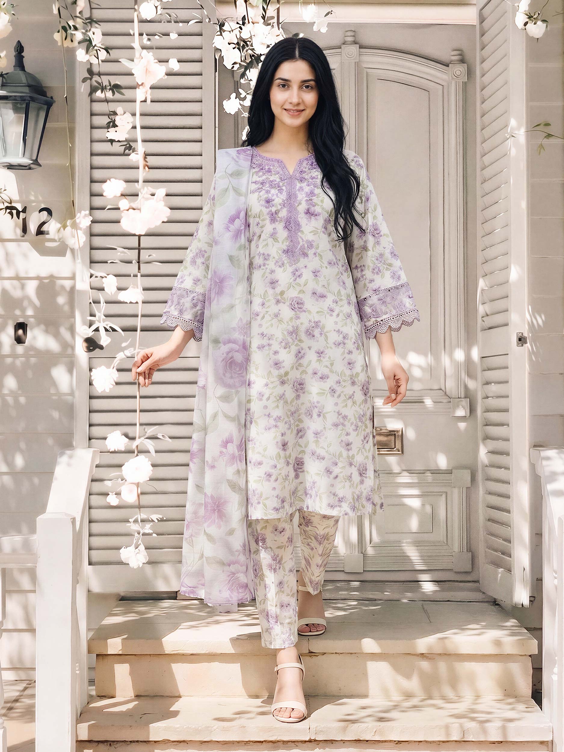 Limelight | AZ-LL-A5131SU-3 | 3 Piece Lawn Suit - Off White