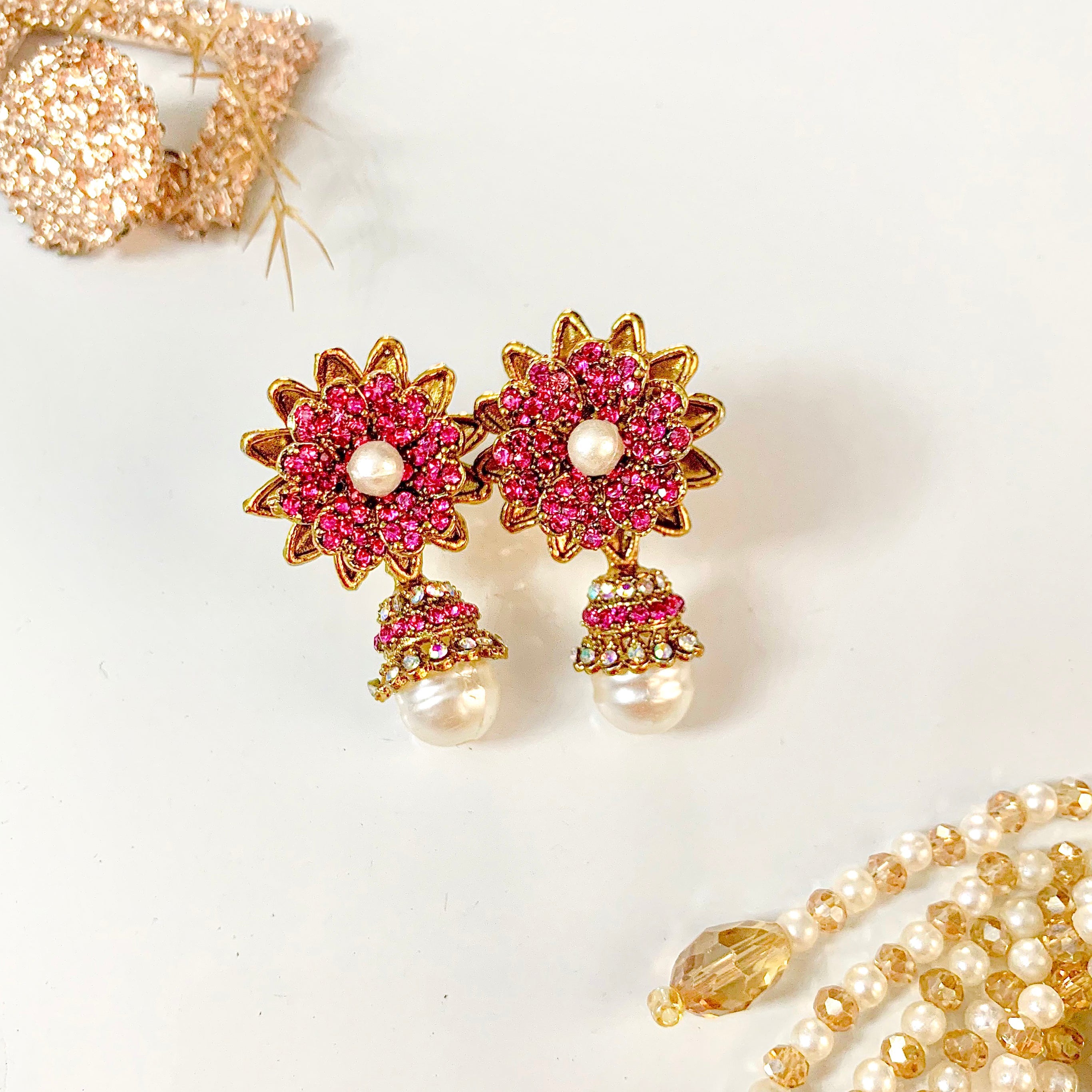 By La Lueur | ER-131 | Aarzoo Earrings - Fuchsia