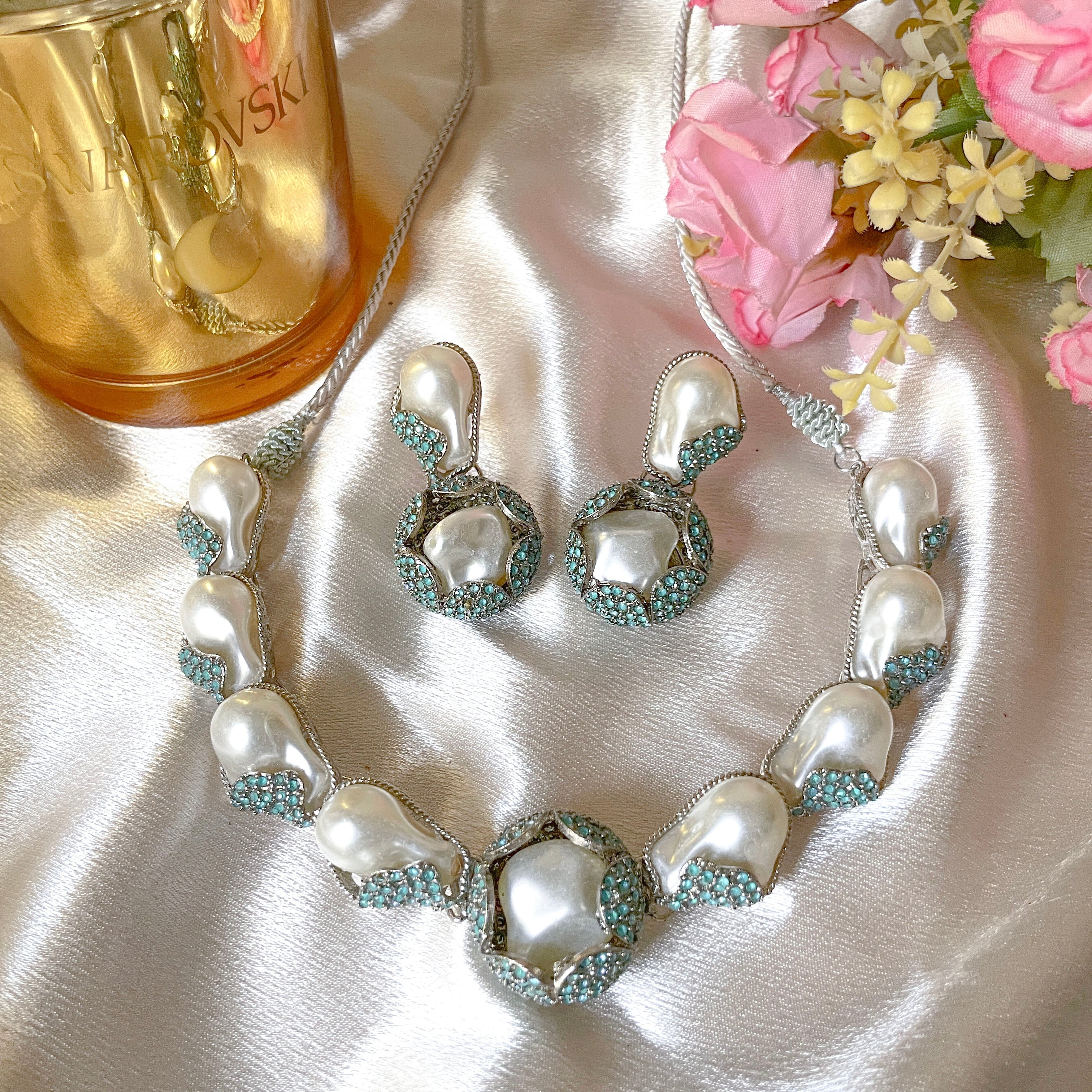Moti-e-Phool Necklace Set - Aqua Frost