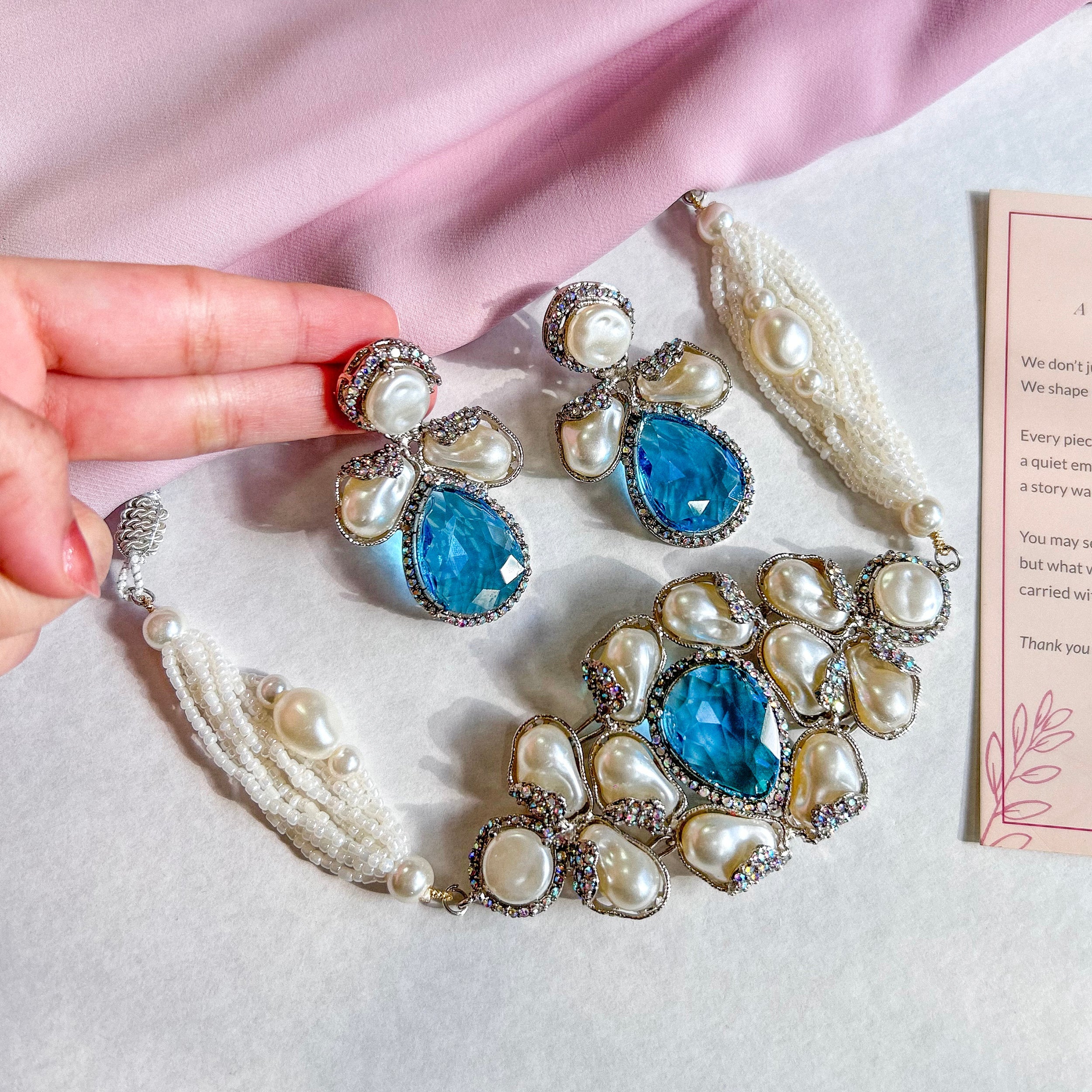 Heera-e-Hunar Choker Set - Aqua Frost