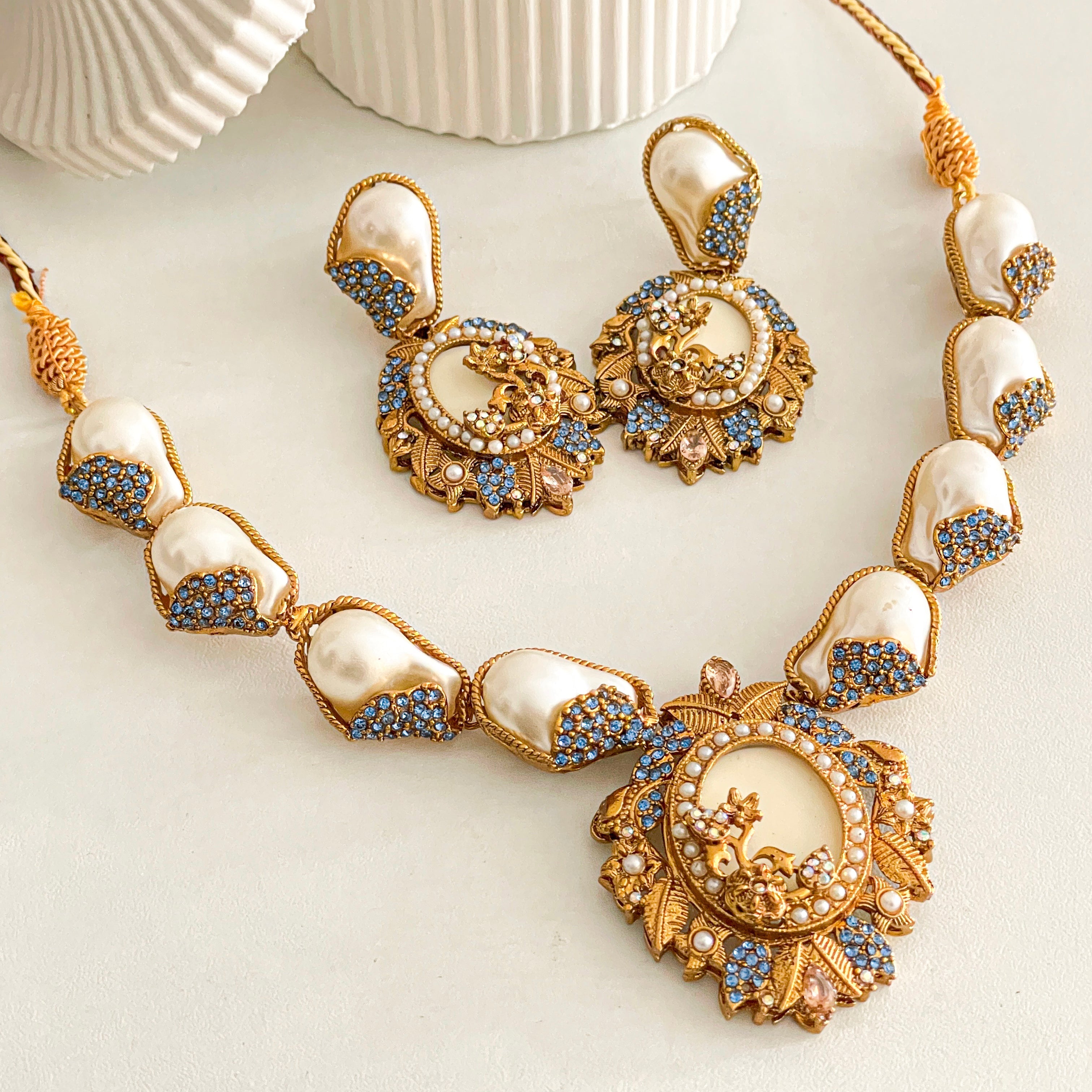By La Lueur | S-65 | Abresham Necklace Set - Blue Sapphire