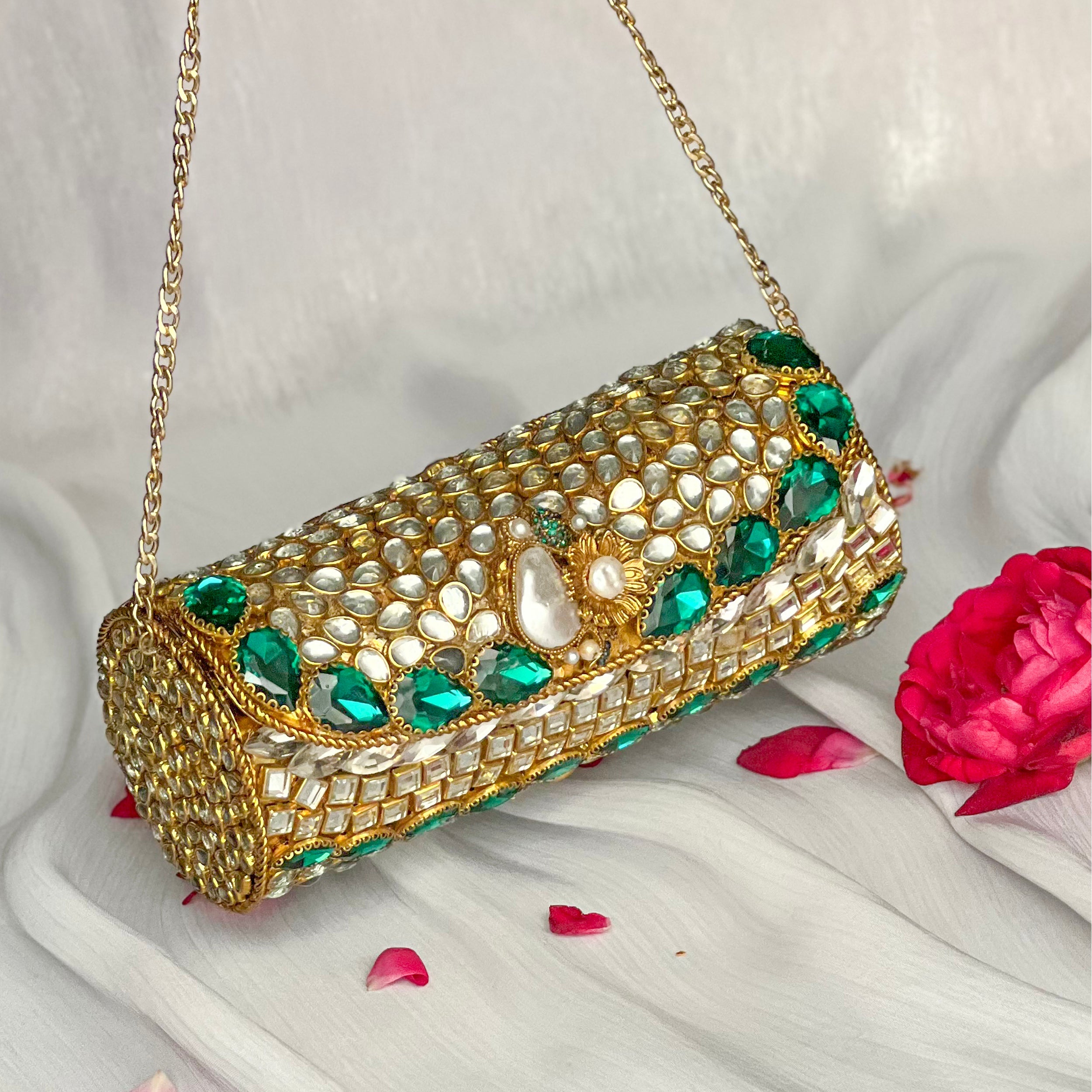By La Lueur | Naghma Clutch - CL-01 - Emerald Green