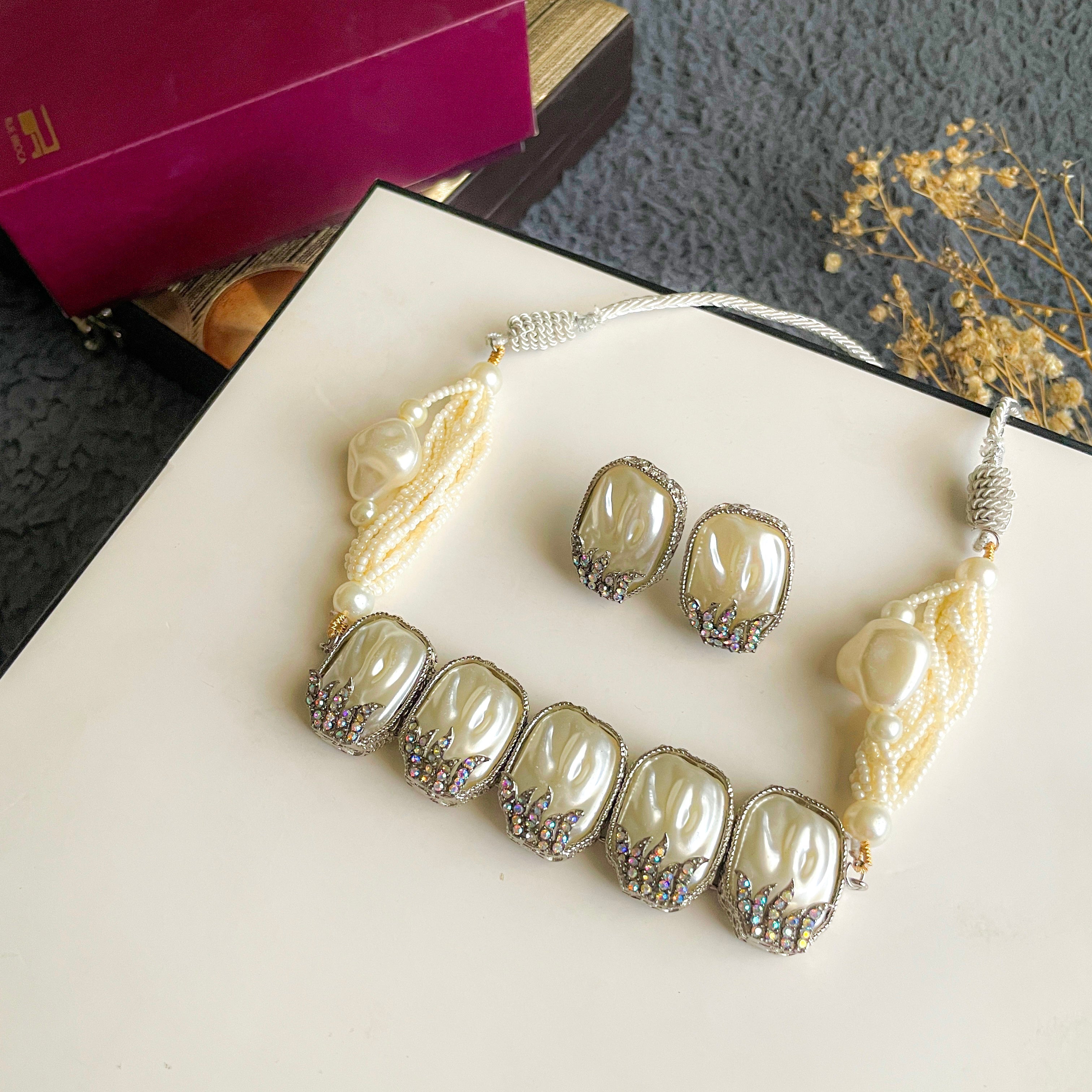 By La Lueur | CS-51 | Husn-e-Janan Choker Set - Quartz Frost