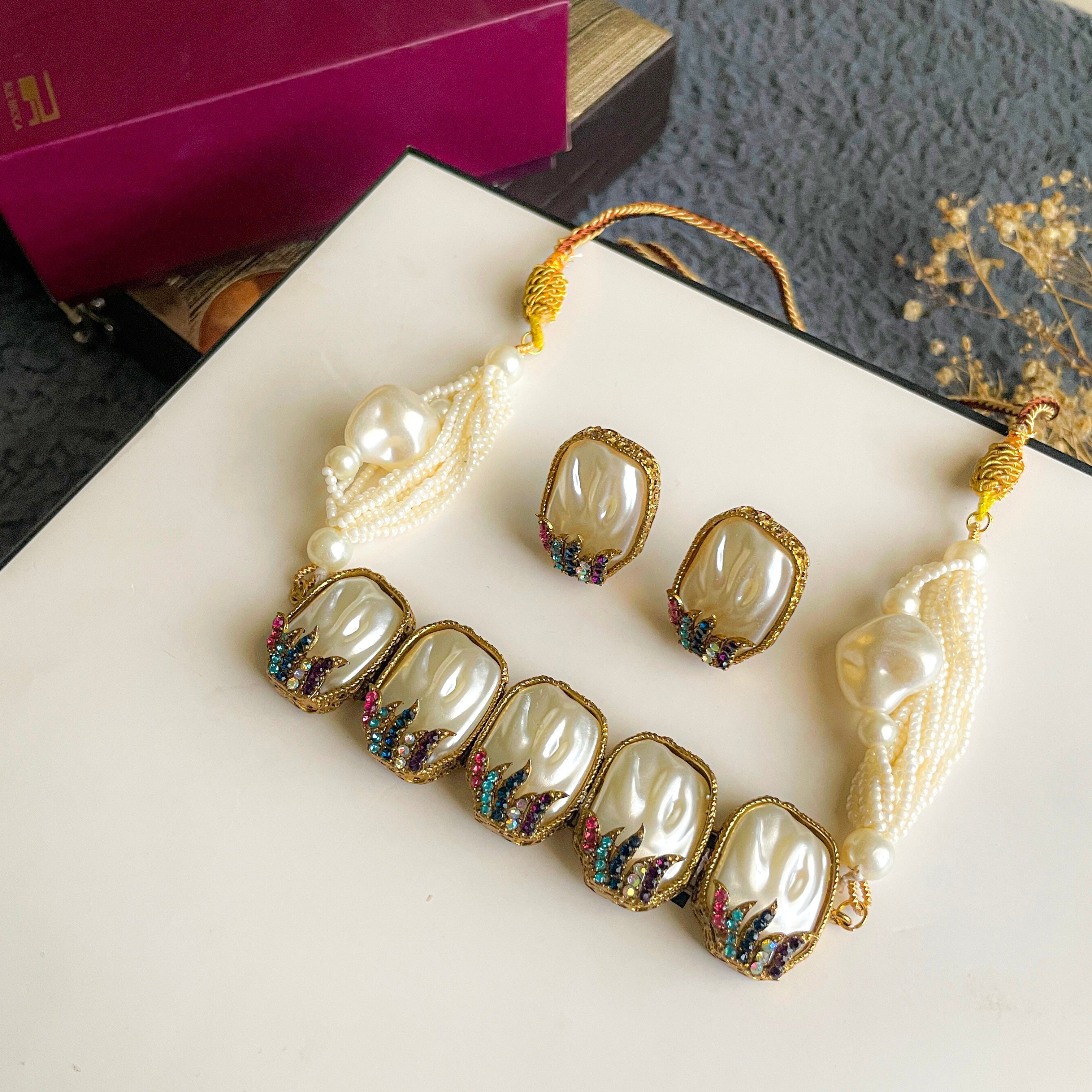 By La Lueur | CS-51 | Husn-e-Janan Choker Set - Multi Gilt