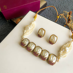By La Lueur | CS-51 | Husn-e-Janan Choker Set - Plum Gilt