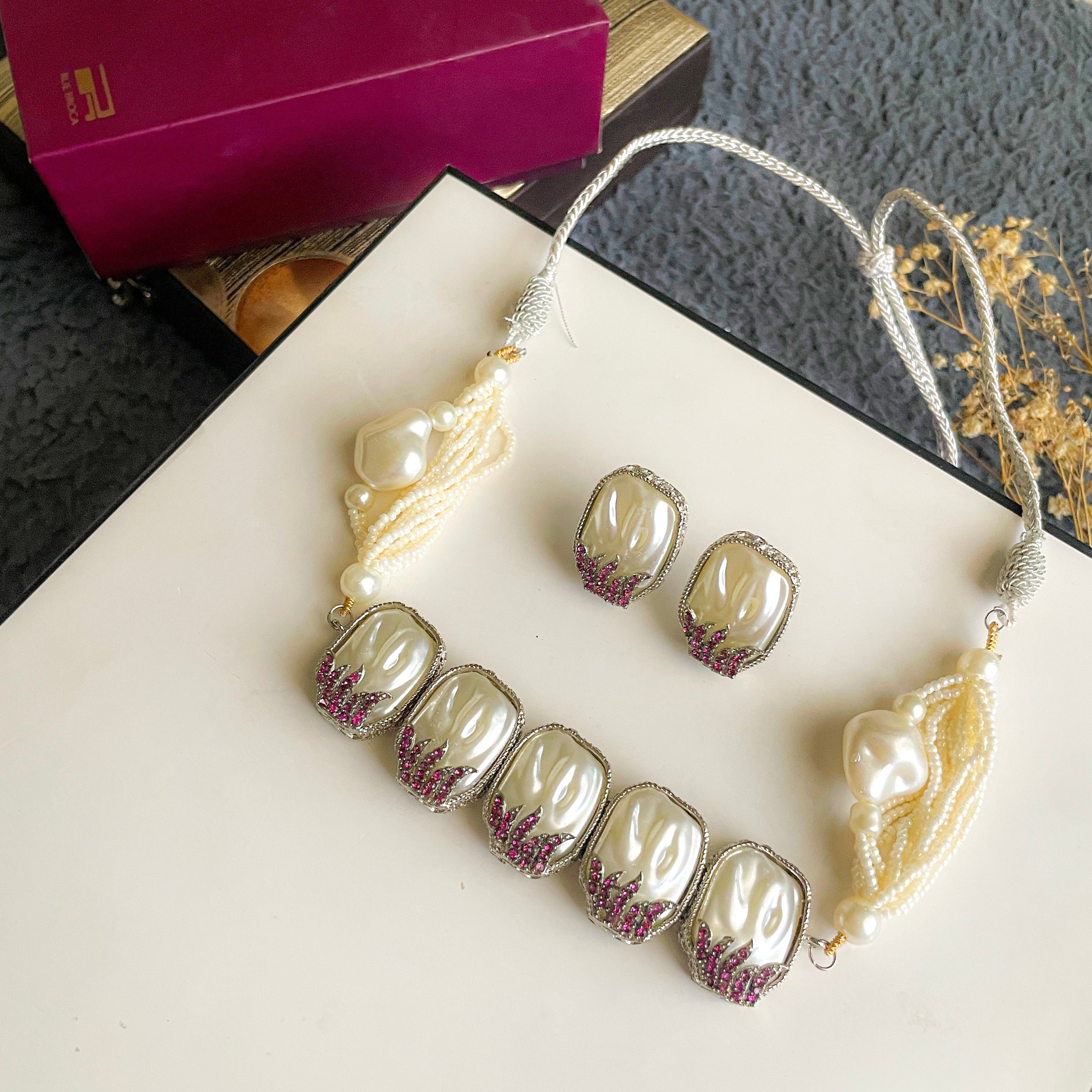 By La Lueur | CS-51 | Husn-e-Janan Choker Set - Plum Frost