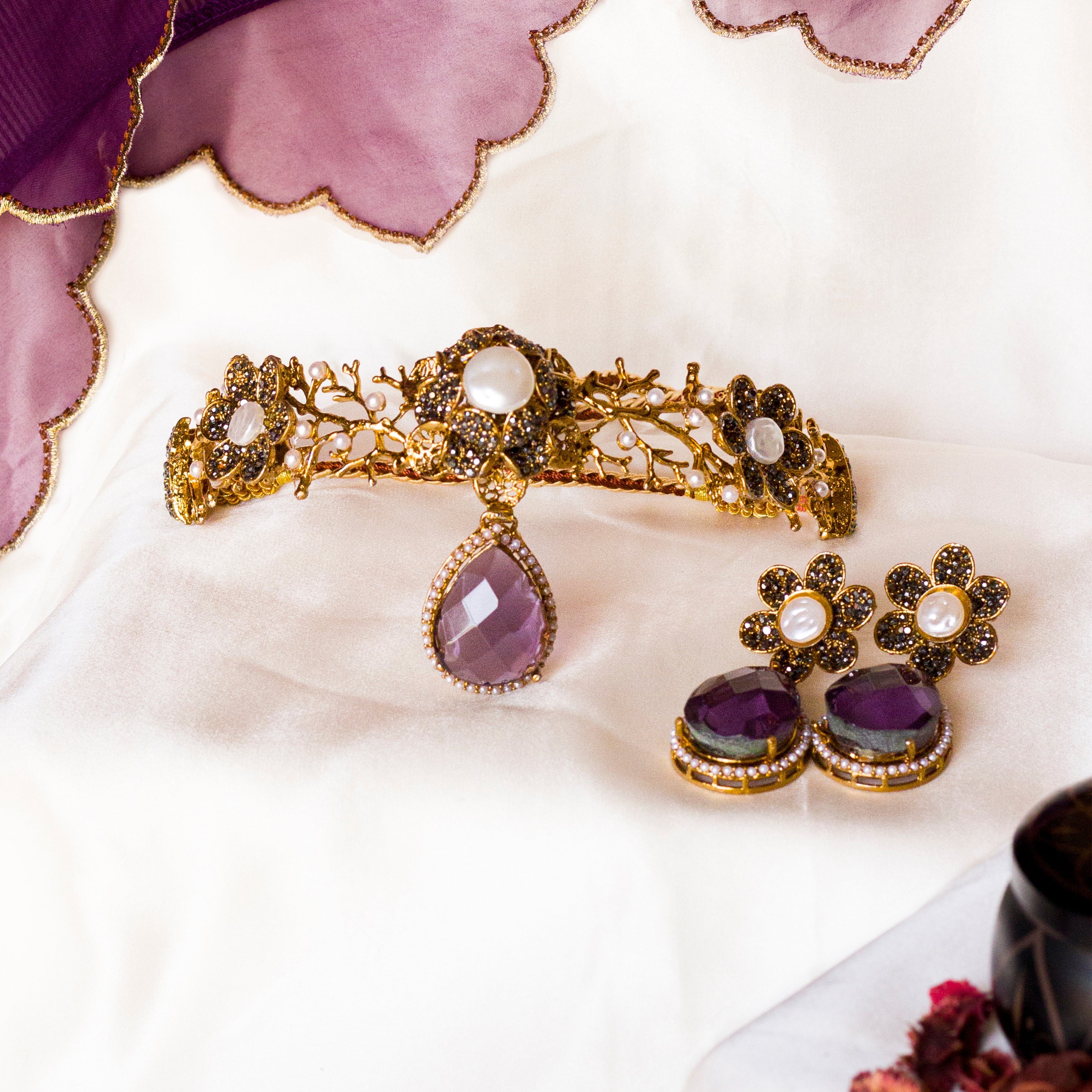 By La Lueur | CS-55 | Miraal Choker Set - Plum Purple