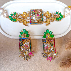 By La Lueur | CS-58 | Umra-o-Jaan Choker Set - Emerald Green