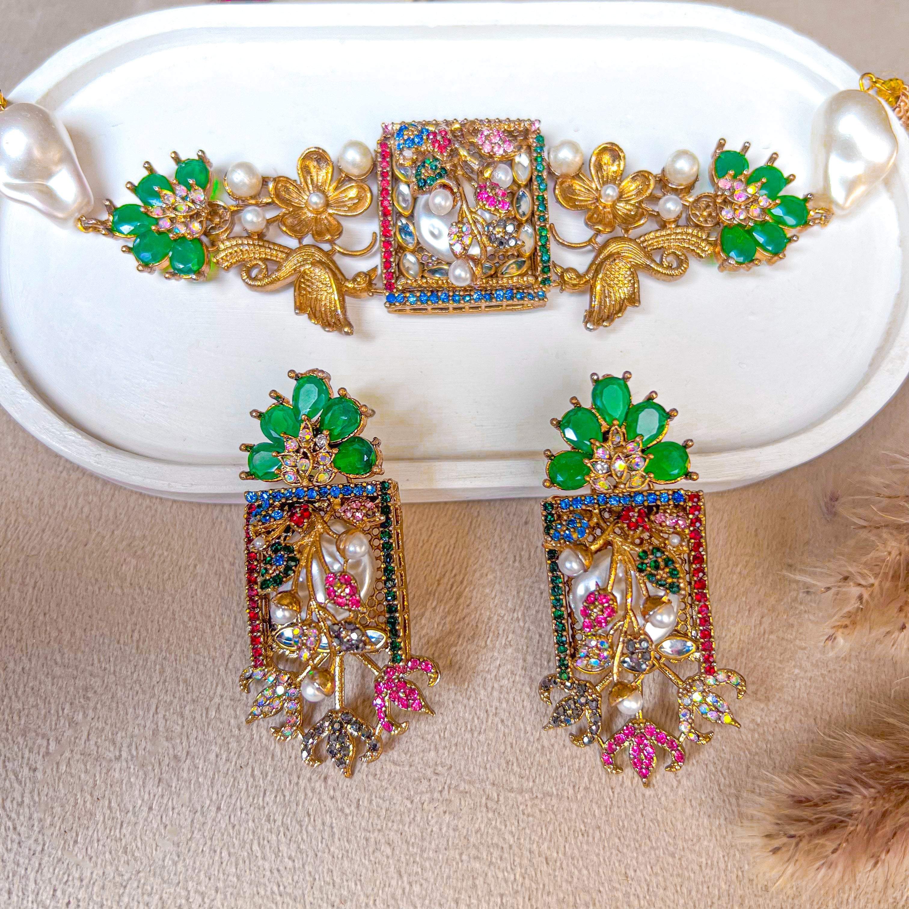 By La Lueur | CS-58 | Umra-o-Jaan Choker Set - Emerald Green