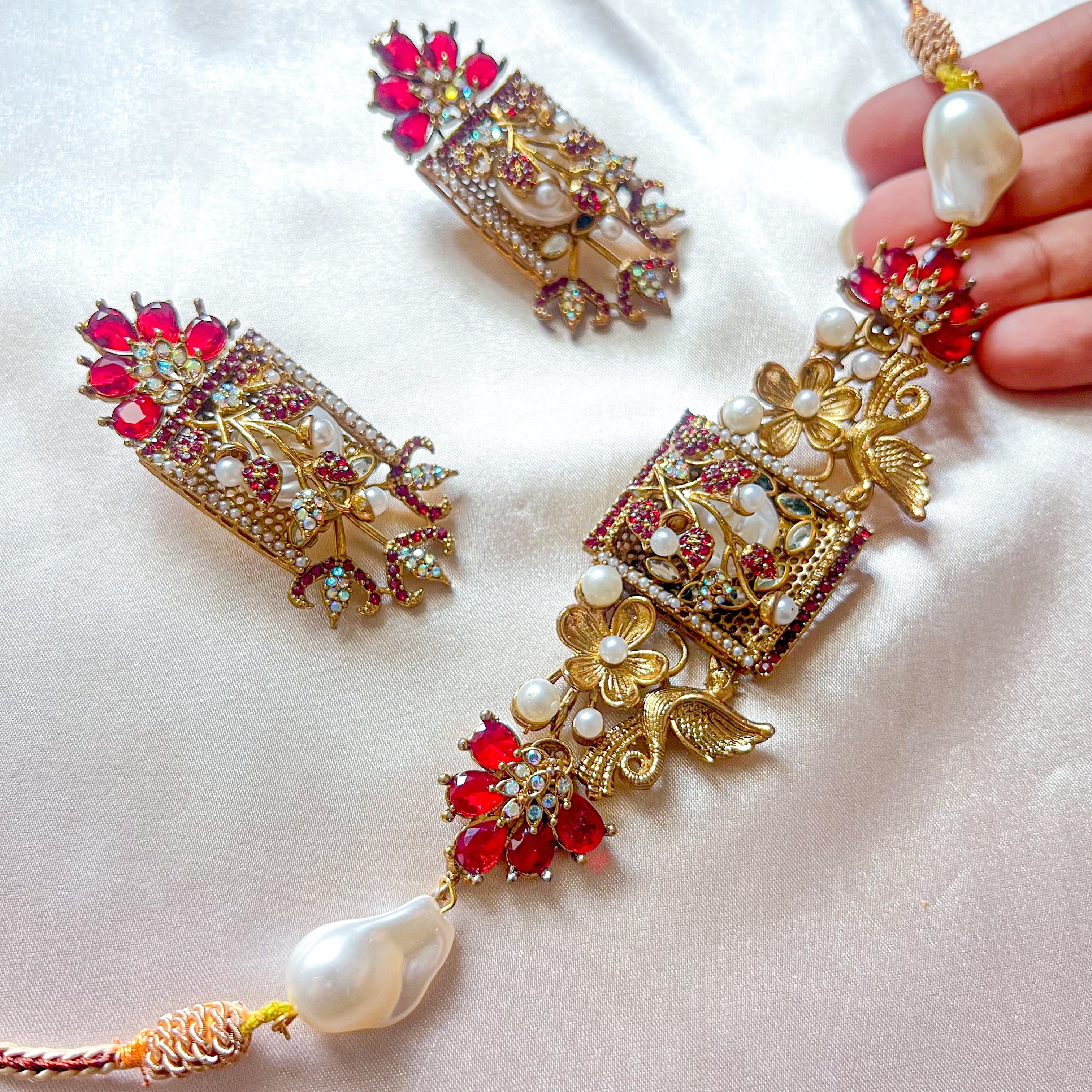 By La Lueur | CS-58 | Umra-o-Jaan Choker Set - Ruby