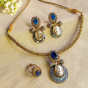 By La Lueur | CS-60 | Gul-e-Aftab Choker Set - Midnight Blue