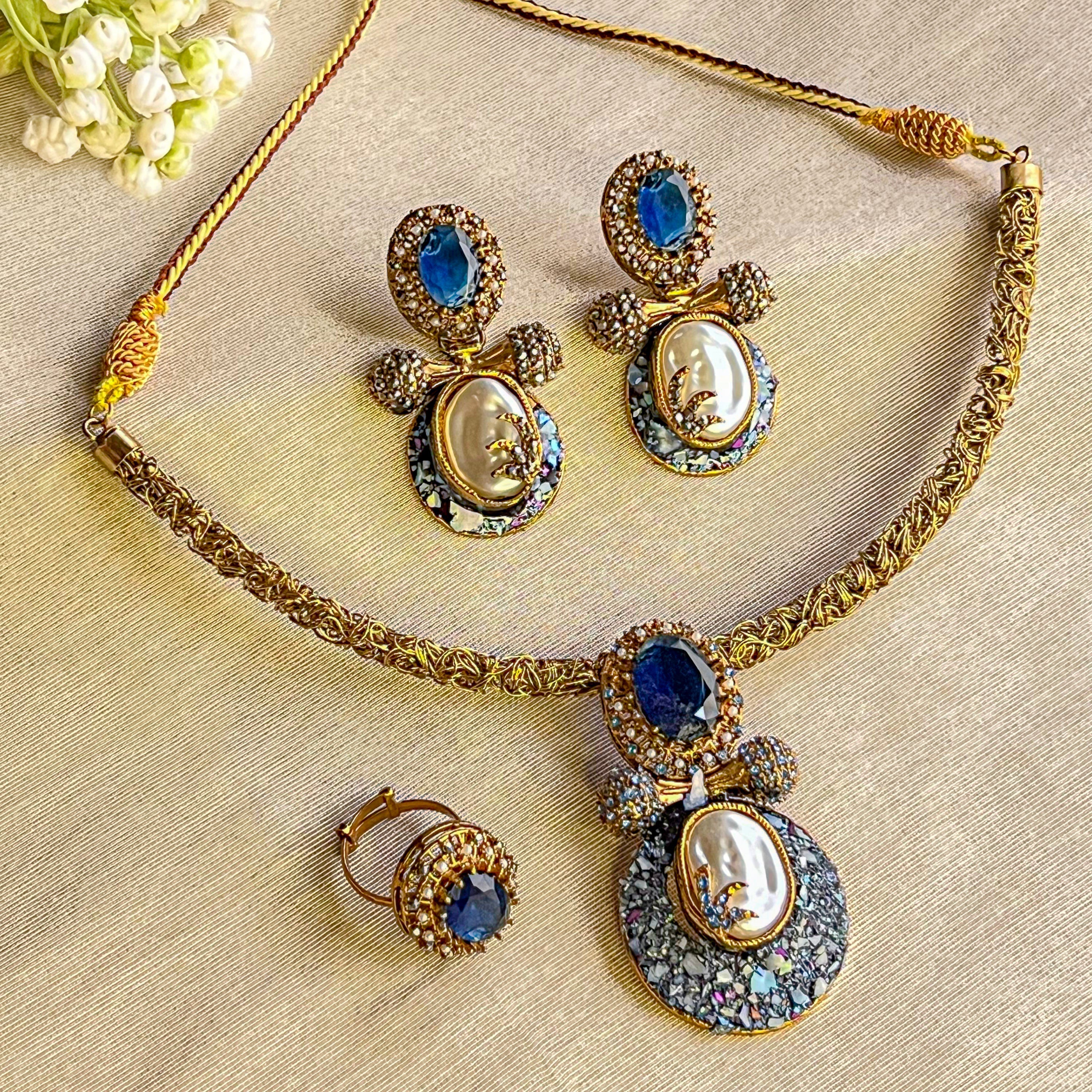 By La Lueur | CS-60 | Gul-e-Aftab Choker Set - Midnight Blue