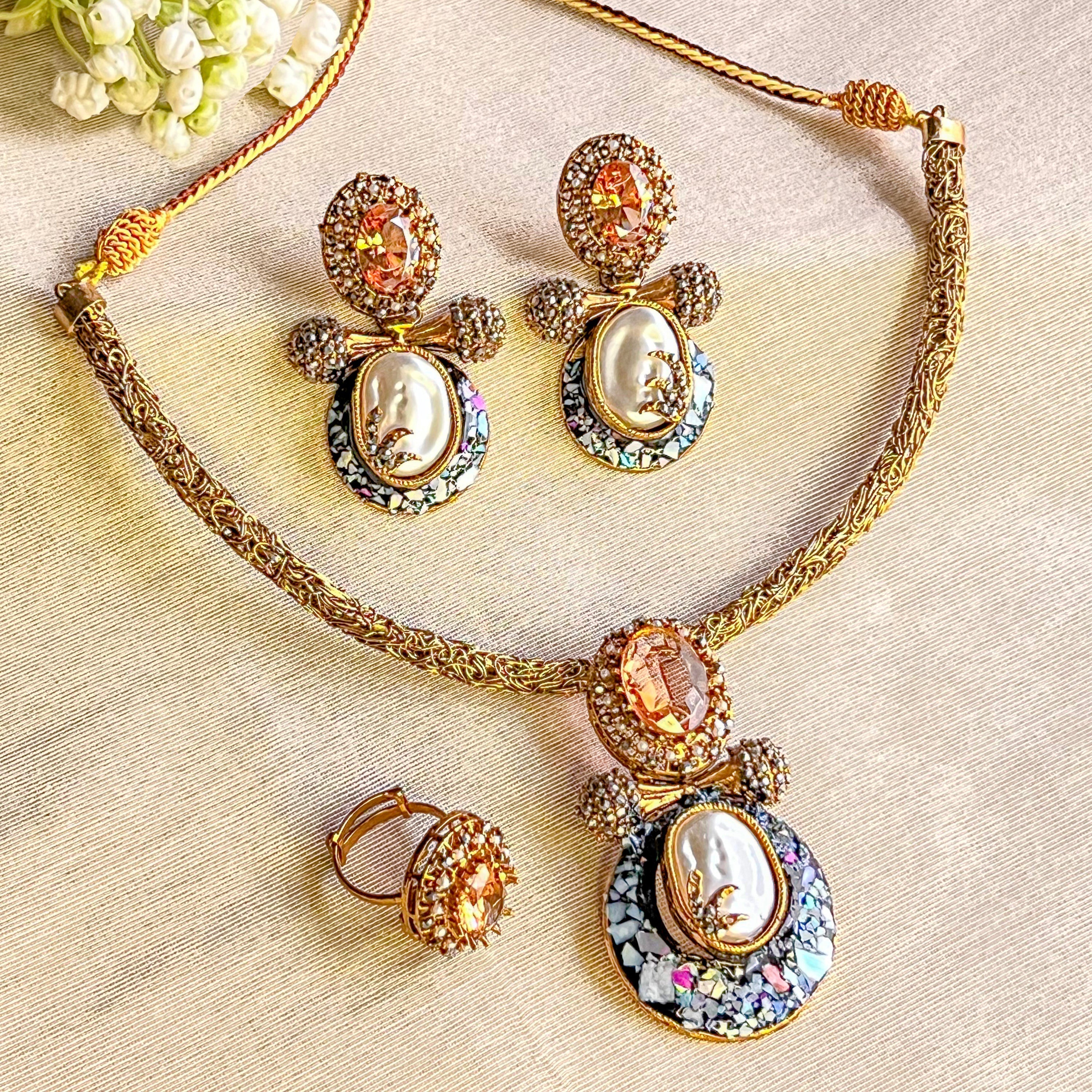 By La Lueur | CS-60 | Gul-e-Aftab Choker Set - Champagne