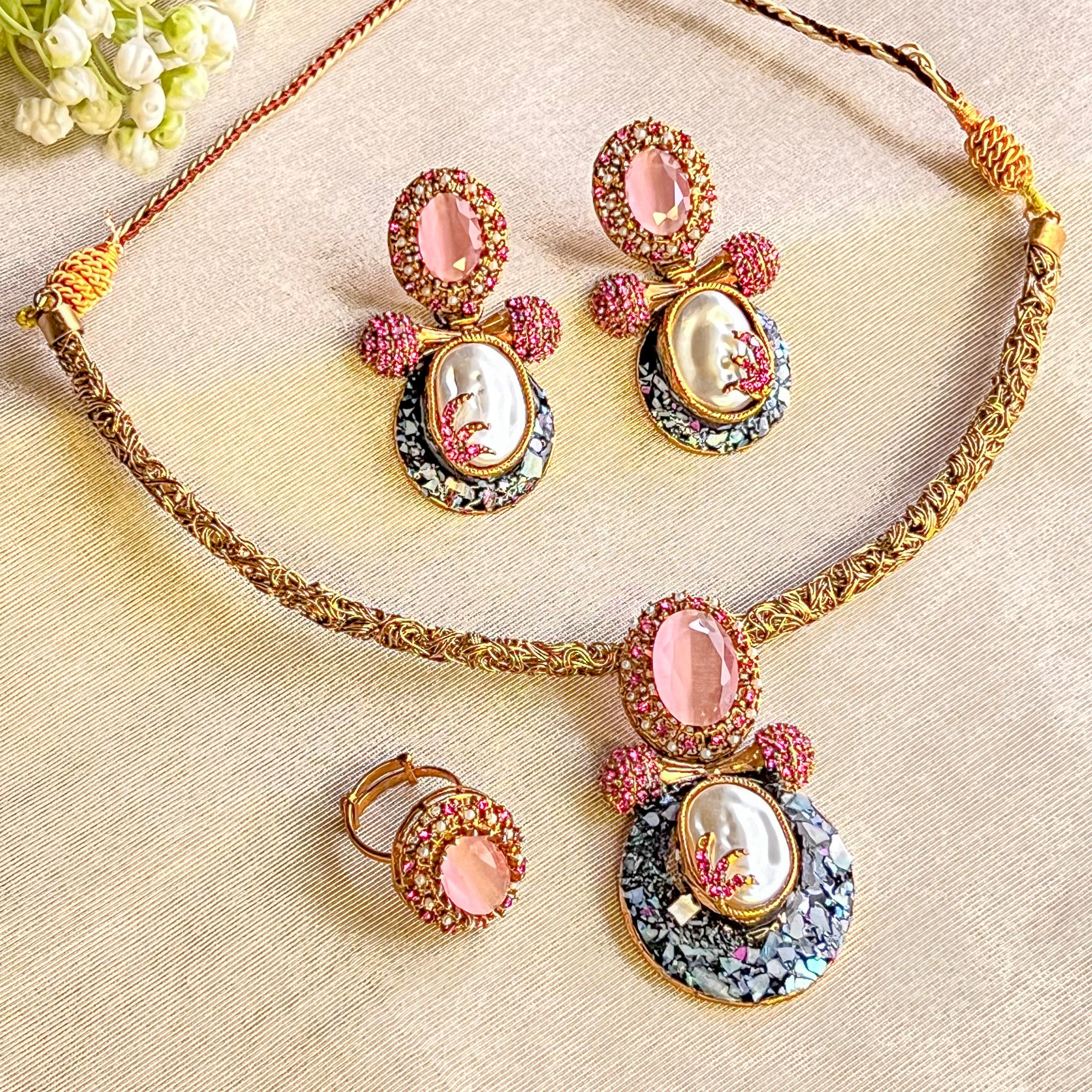 By La Lueur | CS-60 | Gul-e-Aftab Choker Set - Rose