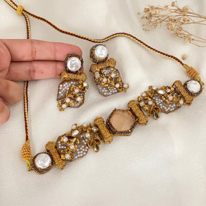 Shan-e-Heera Choker Set - Champagne