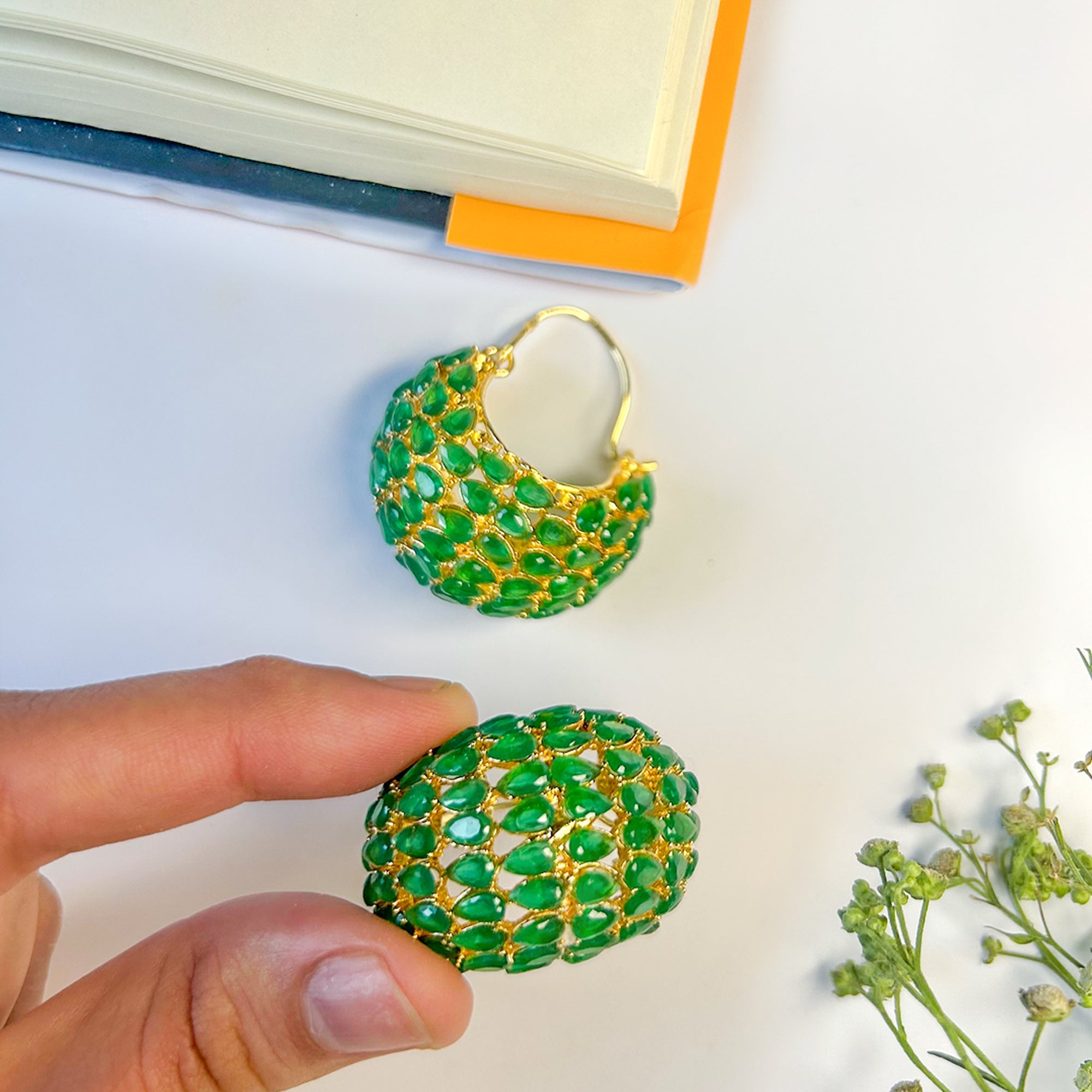By La Lueur | Chandrika Earrings - Emerald Green