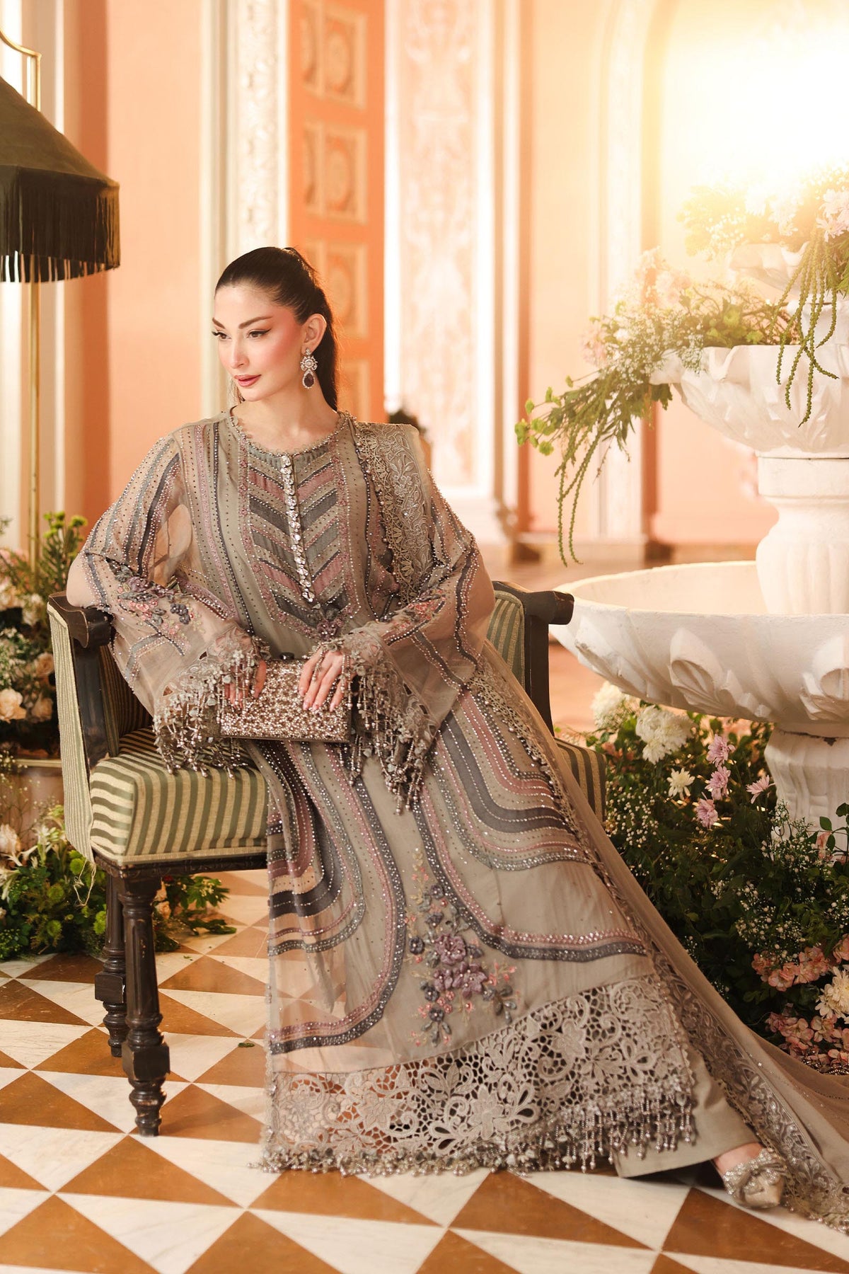 Maria B Chiffons Antique Grey heavy formal 3 piece stitched suit AZ-MBCH-D-01
